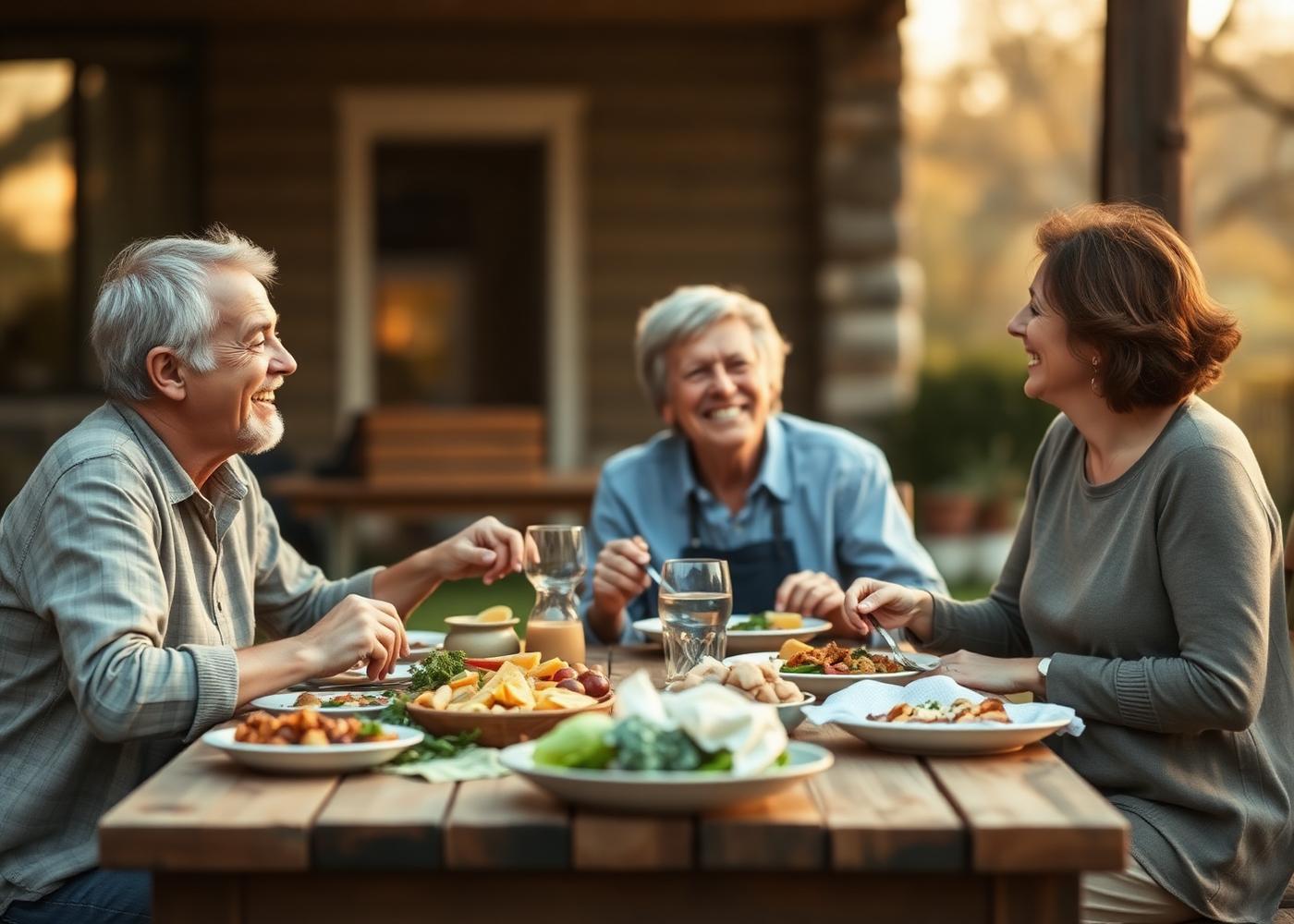 Familia compartiendo una comida al aire libre